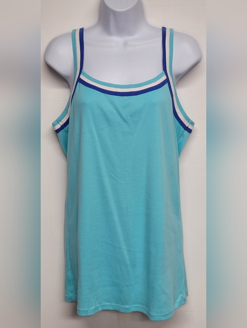 Sonoma XL Tank Top Vintage Blue Nautical Striped 100% Cotton